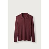 Abluka Online Erkek Relax Fit Polo Yaka Saç Örgü Triko Kazak Bordo - XL