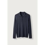 Abluka Online Erkek Relax Fit Polo Yaka Saç Örgü Triko Kazak Lacivert - XL