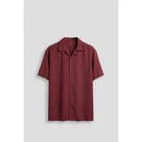 Abluka Online Erkek Relaxed Fit Açık Yaka Kısa Kollu Tencel Gömlek Kırmızı
