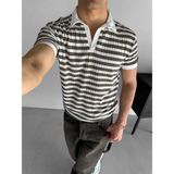 Abluka Online Erkek Triko Polo Yaka Çizgili T-Shirt Kahve - XL
