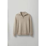 Abluka Online Erkek Yarım Fermuarlı Premium Kumaş Oversize Kazak Bej - 2XL