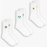 Abluka Online Unisex Emoji Desen Baskılı 3'lü Uzun Kolej Tenis Çorap Beyaz - Standart