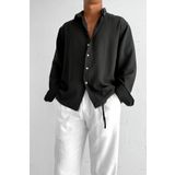 ablukaonline Erkek Oversize Basic Rahat Gömlek Siyah