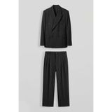 ablukaonline Erkek Oversize Kruvaze Çizgili Modern Takım Elbise Siyah
