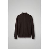 ablukaonline Erkek Slim Fit Fermuarlı Dik Yaka Fitilli Triko Hırka Kahverengi