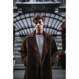 ablukaonline Oversize Rahat Kesim Uzun Erkek Kaşe Kaban Palto Kahve