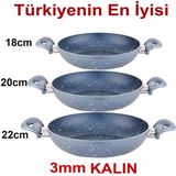 Abnturk 1 Adet Süper Kalın 20CM Granit Sahan Yanmaz Yapışmaz Çift Kulp Tava Yaşamboyu Garanti 5 Kat Kaplı Alüminyum - yok - Siyah