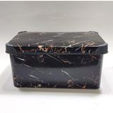 abnturk 10 Lt Siyah Mermer Desenli Kapaklı Dekoratif Kutu Plastik Saklama Kabı 35X23 H17CM Hediye Için Süper - 1 Adet
