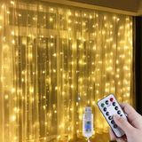 abnturk 10 Salkımlı 3x3 Metre Perde Asma Aparatlı USB ve Kumandalı 8 Modlu Dekoratif LED - Gün Işığı