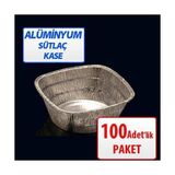 abnturk 100 Adet Kare Alüminyum Sütlaç Kase 10X10CM 240GR Aşure Kabı