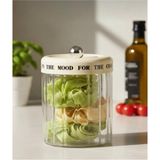 Abnturk 1400ML Vakum Kapaklı Yazılı Yuvarlak Cam Kavanoz Saklama Kabı Hava Almaz Sızdırmaz - Krem - 1400 ml
