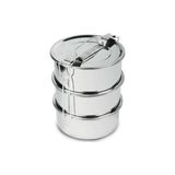 Abnturk 15X6CM 3 Kap Isıtılabilir Sefer Tası 4-5 Kişilik Paslanmaz Çelik Yemek Taşıma Kabı - 1 lt - Gümüş