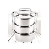 abnturk 15x6cm 3 Kap Isıtılabilir Sefer Tası 4-5 Kişilik Paslanmaz Çelik Yemek Taşıma Kabı 750ml X3=2.3 Lt