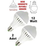abnturk 2 Adet Harekete Duyarlı Sensörlü 12W Led Lamba Ses Hareket Görünce Yanan Sonra Sönen Sensörlü Ampül, 2abn29072197