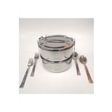 abnturk 2 Kaşık 2 Çatal Hediyeli Çelik Sefer Tası 17X7CM 2-3 Kişilik Yemek Taşıma Kabı 1000MLX2 Toplam 2 Ltr