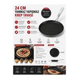 abnturk 24 Cm Granit Krep Tavası Yapışmaz Yanmaz Kaplamalı Krep Pancake Gözleme Omlet Tavası Tüm Ocaklara Uyumlu
