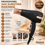 Abnturk 2400W Siyah Rose Iyonik Profesyonel Saç Kurutma Makinesi-2 Kademeli Fan 3 Kademeli Sıcaklık Ayarlı Şık Tasarımlı Saç Kurutma Makinesi