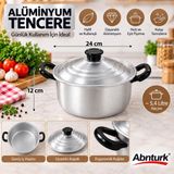Abnturk 24CM Eloksallı Kararmaz Alüminyum Tenceresi- 5,4lt Derin Çift Kulplu Yemek Salça Aşure Kavurma Sos tenceresi