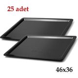 abnturk 25 Adet Kırılmaz Servis Tepsisi 47X36CM Kaydırmaz Iç Yüzeyi Pütürlü Fastfood Cafe Restaurant Tepsisi - 45 x 35 cm - Siyah