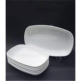abnturk 28X18CM 4 Adet Beyaz Renk Melamin Kayık Tabak Günlük Kullanım Rahatlığı Ile Büyük Boy Salata Tabağı - 1 lt