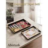 Abnturk 2'li Dekoratif Şık Tasarımlı Plastik Tepsi Seti 30X22CM 43X29CM (Desenler Değişiklik Gösterebilir) - 0,1 L