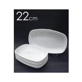 abnturk 3 Adet Beyaz Melamin Kayık Tabak 22x14cm Salata Kebap Tabağı Ev Lokanta Tipi Sağlam Kare Oval Plate