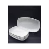 abnturk 3 Adet Beyaz Melamin Kayık Tabak 28X18CM Büyük Boy Salata Tabağı Günlük Kullanıma Hesaplı Oval Tabak