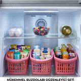 Abnturk 3 Adet Gül Kurusu Buzdolabı Dolap Içi Düzenleyici Organizer Sepet Sağlıklı ve Sağlam Plastik Lüks Kalite 17X30X16CM