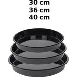 abnturk 3 Adet Kaliteli 30-36-40CM Boyutlarında Yuvarlak Emaye Fırın Tepsisi Seti - 30 cm - Siyah