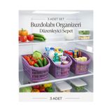 abnturk 3 Adet Mor Renk Buzdolabı Dolap Içi Düzenleyici Organizer Sepet Sağlıklı Ve Sağlam Plastik Lüks Kali