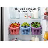Abnturk 3 Adet Renkli Buzdolabı Dolap Içi Düzenleyici Organizer Sepet Sağlıklı ve Sağlam Plastik Lüks Kalite 17X30X16CM