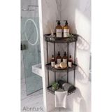 abnturk 3 Katlı Ömür Boyu Paslanmaz %100 Alüminyum Siyah Renk Banyo Köşe Rafı-Duş Şampuanlık Organizer 58x28x25cm