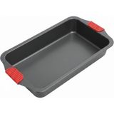 abnturk 39X26X7 Çelik Teflon Silikon Tutacaklı Yanmaz Yapışmaz Diktörgen Fırın Tepsisi - 39 cm - Gri