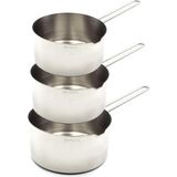 abnturk 3lü Set 12-14-16CM Paslanmaz Çelik Sütlük 18/10 Ultra Lüx Inox Derin Sos Tavası Metal Saplı Kaçerola - Renk - Gri