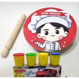 abnturk 4 Renk Oyun Hamuru Hediyeli Aşçı Model Merdaneli Oyun Sofrası Seti 25CM SOFRA-24CM MERDANE-4X50GR