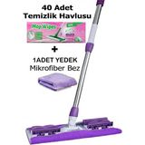 abnturk 40 Adet Süper Islak Havlu Hediyeli Yer Cam Silme Mopu Mikrofiber Yedek Bezli Yer Duvar Fayans Silme
