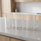 Abnturk 400 Ml, 3 Adet Modern Tasarım Borosilikat Cam Kupa,ısıya Dayanıklı Borosilikat Şeffaf Cam Kupa Set