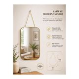 abnturk 40x30cm Dekoratif Kenarları Oval Dikdörtgen Duvar Aynası-Gold Çerçeveli Salon Mutfak Antre Banyo Ayn
