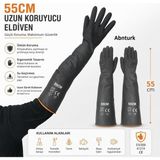 Abnturk 55 cm Uzun Koruyucu Iş Eldiveni – Kimyasal Dayanımlı, Su Geçirmez, Kaymaz Avuç Içi, Endüstriyel ve Temizlik Eldiveni - Siyah - Antrasit - Standart