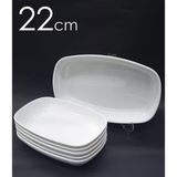 abnturk 6 Adet Beyaz Melamin Kayık Tabak 22X14CM Salata Kebap Tabağı Ev Lokanta Tipi Sağlam Kare Oval Plate