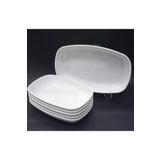 Abnturk 6 Adet Beyaz Melamin Kayık Tabak 28x18cm Büyük Boy Salata Tabağı Günlük Kullanıma Hesaplı Oval Tabak