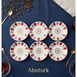 Abnturk 6 Adet Porselen Görünümlü Kırılmaz Kırmızı Melamin Çay Tabağı Porselenden Daha Kaliteli Sağlam Ultra Lüks Kahveci Çay Tabağı - 100 ml