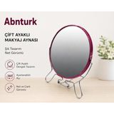 Abnturk 6'' Yuvarlak Makyaj Aynası-Büyütme ve Normal Çift Yönlü Kullanım Ayaklı Metal Çerçeveli Ayna - Pembe