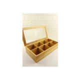 abnturk 8 Bölmeli Bambu Poşet Çay Kutusu 20x30 Cm Çok Amaçlı Organizer Kutu