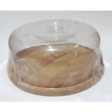 abnturk Ahşap Tabanlı Plastik Cam Kapaklı 29X29X11 Boyutlarında Yuvarlak Kek ve Yaş Pasta Saklama Kabı - 1 lt - Ekru