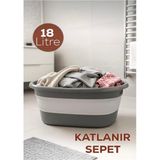 abnturk Akordiyon Katlanır Sepet Katlanabilir Çamaşır Sepeti Orta Boy - Gri - Beyaz