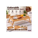 abnturk Bambu Katlanabilir Servis ve Kahvaltı Tepsisi-Ayaklı Taşınabilir Yatak Sehpası 50x30x22cm