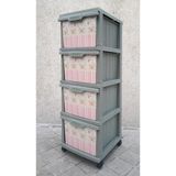 abnturk Büyük Boy Bordürlü Çiçek Desen 4 Çekmeceli Tekerlekli Komidin Yükseklik 93CM 43X38 Demonte Dolap Raf - Pembe