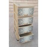 abnturk Büyük Boy Modern Mozaik Desen 4 Çekmeceli Tekerlekli Komidin Yükseklik 93CM 43X38 Demonte Dolap Raf - Beyaz