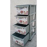 abnturk Büyük Boy Retro Rose Gül Desen 4 Çekmeceli Tekerlekli Komidin Yükseklik 93CM 43X38 Demonte Dolap Raf - Gri